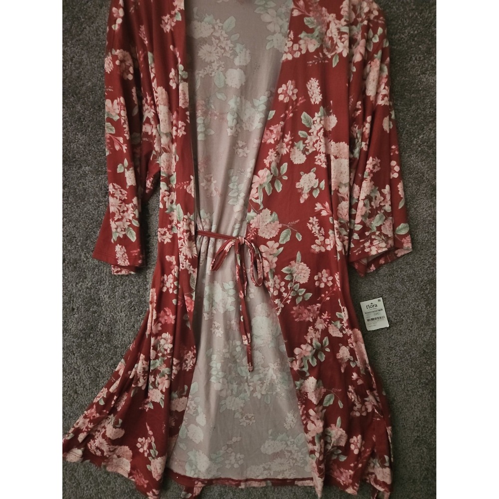 Womens Flora (Nikrooz) Burgandy Pink Floral wrap Robe. Nwt Small - Picture 4 of 5